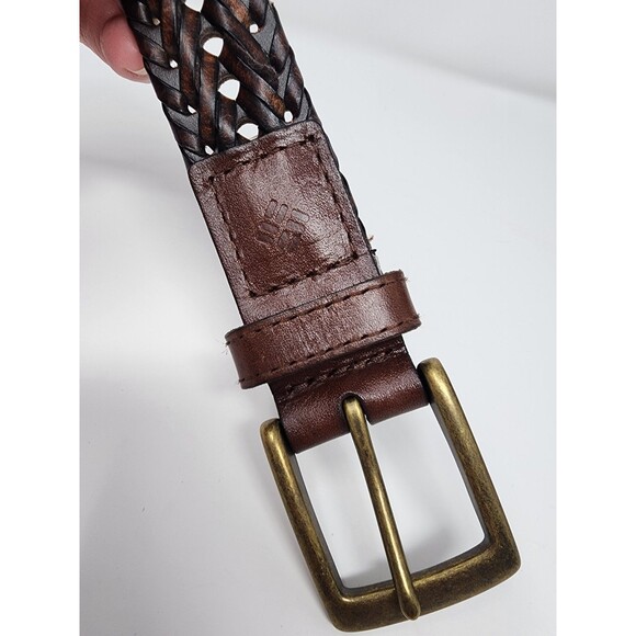 Mens Columbia Fully Adjustable Braided Casual Leather Belt 44 Cognac Brown Woven - Picture 2 of 15